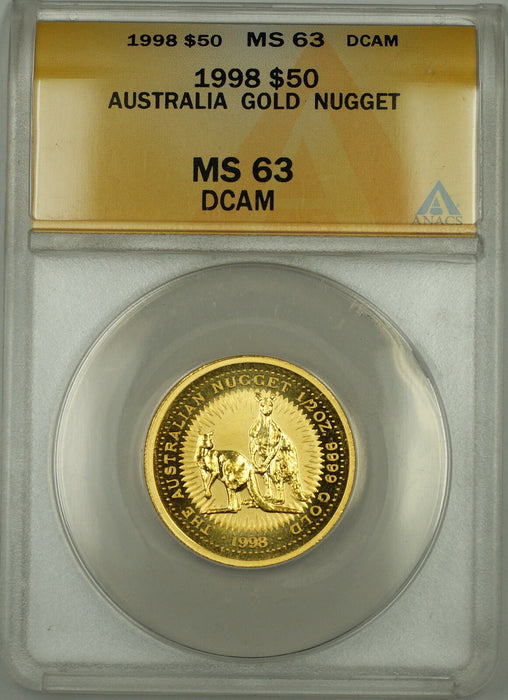 1998 Australia Nugget $50 Dollar Gold Coin ANACS MS-63 DCAM Deep Cameo