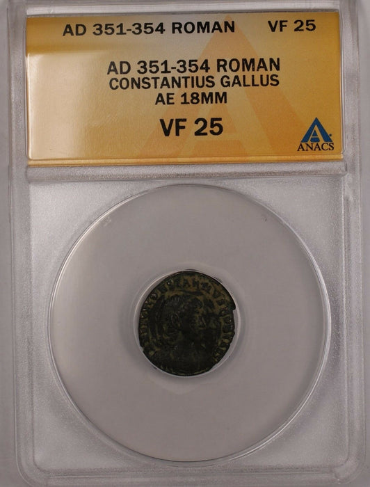 351-354 AD Roman Constantius Gallus AE Bronze Ancient Coin ANACS VF 25