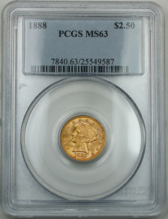 1888 Liberty $2.50 Gold Quarter Eagle, PCGS MS-63, Better Coin