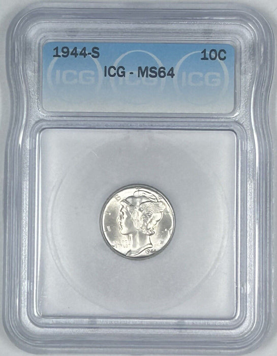 1944-S Mercury Silver Dime 10c Coin ICG MS 64 (54) A
