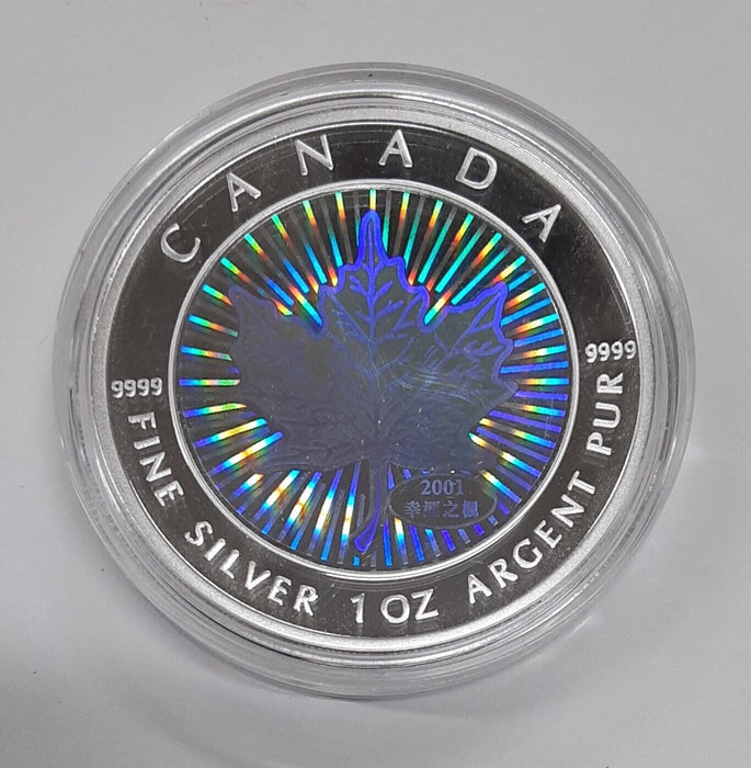 2001 Canada Maple Leaf $5 Silver Proof Coin Chinese Hologram Series w/Box & COA