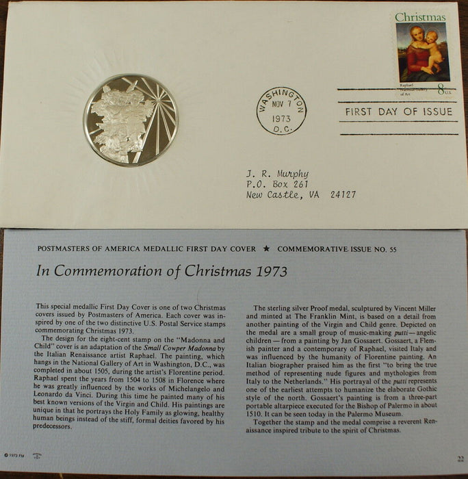 Christmas 1973 Commemorative Medal, Proof Silver
