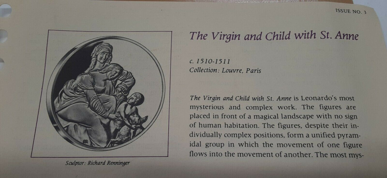 Franklin Mint Genius/DaVinci PF Gold Plated .925 Silver Medal-Virgin and Child