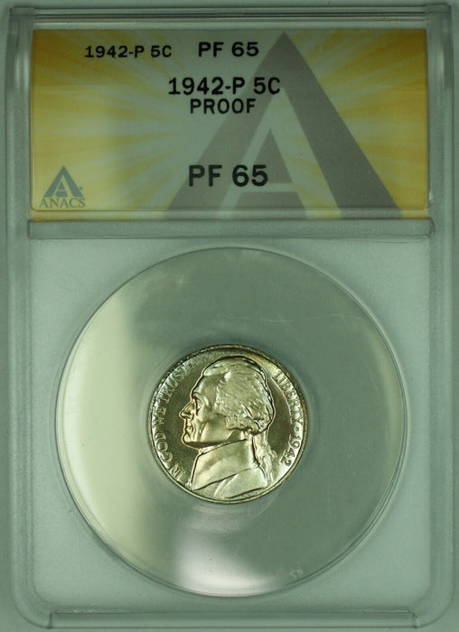 1942-P Jefferson Silver Nickel Lightly Toned 5C ANACS PR 65 (51)
