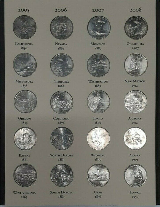 1999-2008 Complete Washington Statehood 25c 50 Coin Collection Littleton Folder