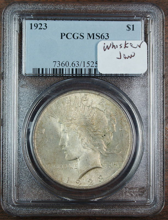 1923 Peace Silver Dollar, PCGS MS-63, Whisker Jaw VAM