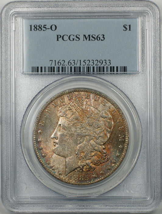1885-O Morgan Silver Dollar $1 PCGS MS 63 Toned Better Coin (BR-18 L)