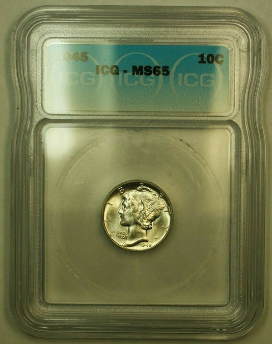 1945 Silver Mercury Dime 10c Coin ICG MS-65 S