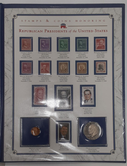 Republican Presidents Folio With Stamps and Coins by PCS