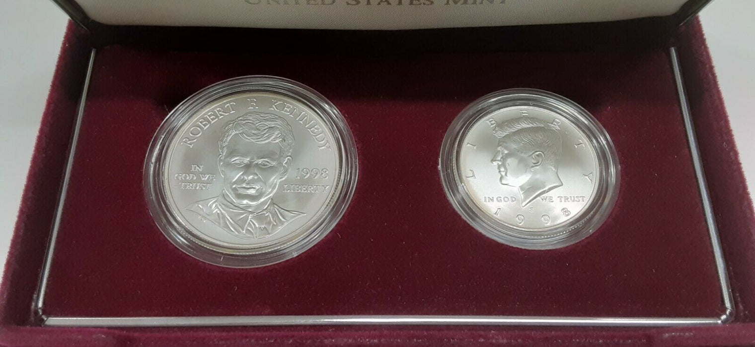1998 U.S. Mint Kennedy Commemorative Collectors 2 Coin Set in OGP W/COA