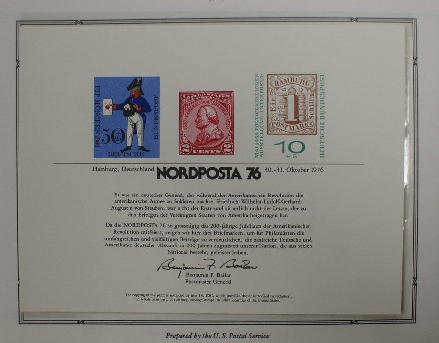 souvenir card PS 24 Nordposta 1976 1930 2¢ Von Steuben stamp