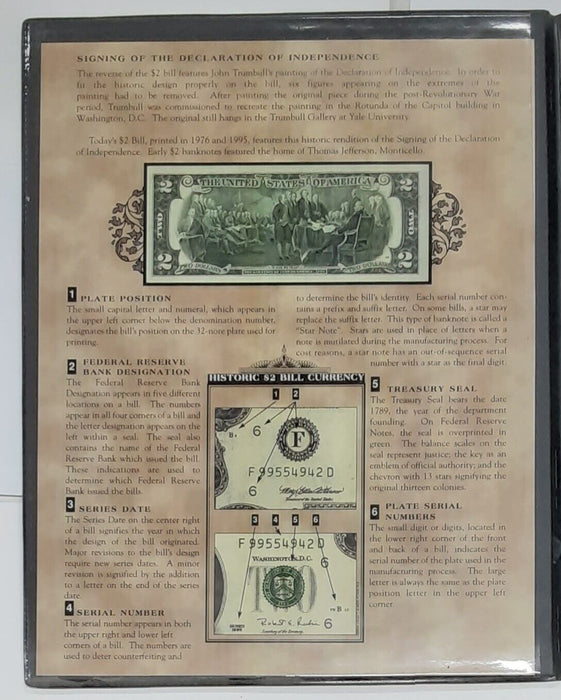 2003 $2 FRNs K-A Block Declaration of Independence Sheet of 4 in USCG Folder