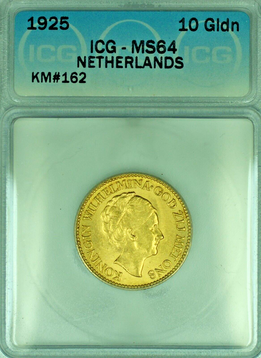 1925 Netherlands Gulden Gold Coin ICG MS 64