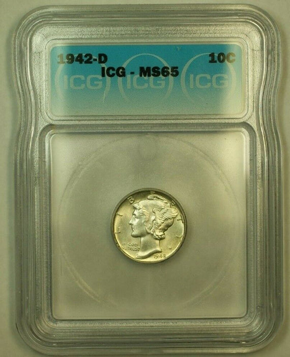 1942-D Silver Mercury Dime 10c Coin ICG MS-65 (FSB IOO)