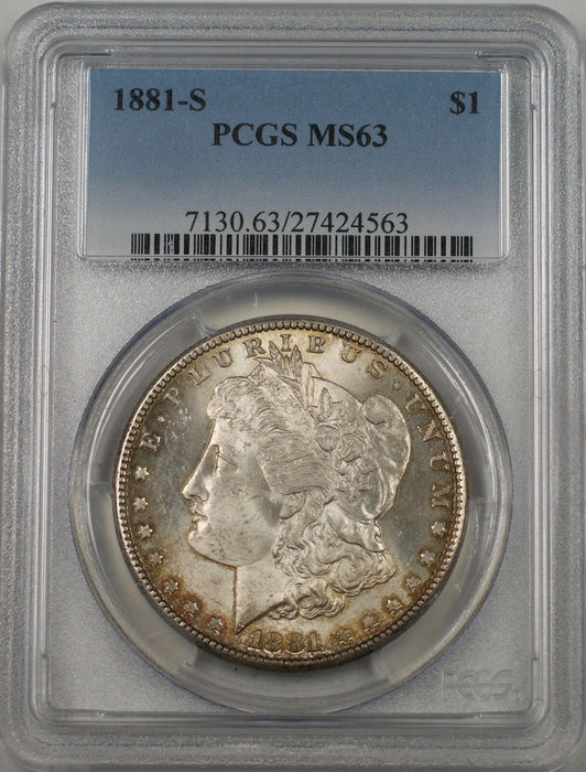 1881-S US Morgan Silver Dollar $1 Coin PCGS MS-63 Toned (BR-13 H)