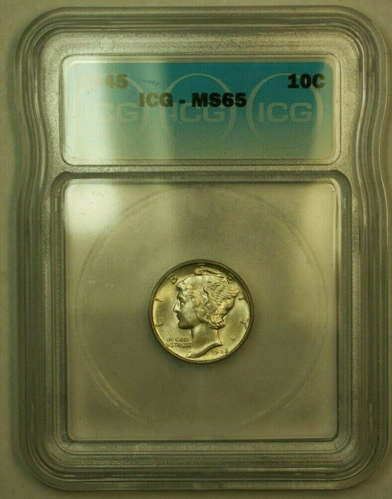 1945 Silver Mercury Dime 10c Coin ICG MS-65 EE