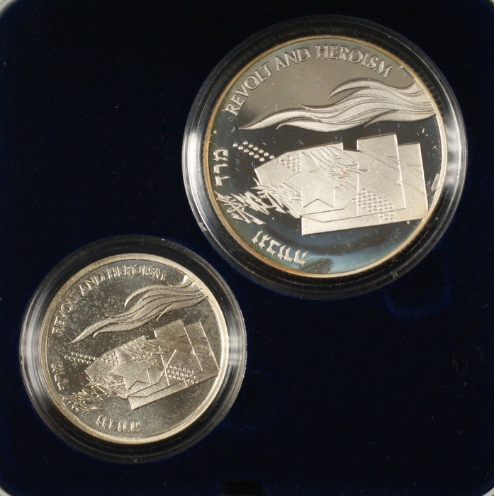 1993 Israel Sheqalim Revolt & Heroism 2 Coin Silver Proof & UNC Set w/ Box & COA
