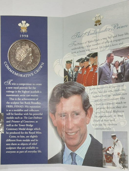 1998 Great Britain Crown BU Coin 50th Birthday of The Prince of Wales in OGP