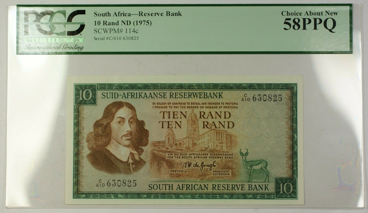 (1975) No Date South Africa 10 Rand Bank Note SCWPM# 114c PCGS Choice 58 PPQ (E)