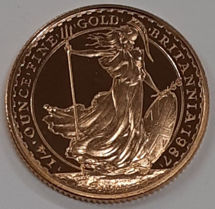 1987 Great Britain 25 Pound Britannia 1/4 Ounce Gold Coin  BU in Capsule