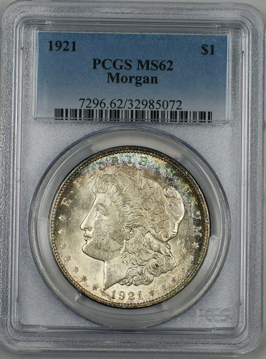 1921 Morgan Silver Dollar $1 Coin PCGS MS-62 Toned Rim (Ta)