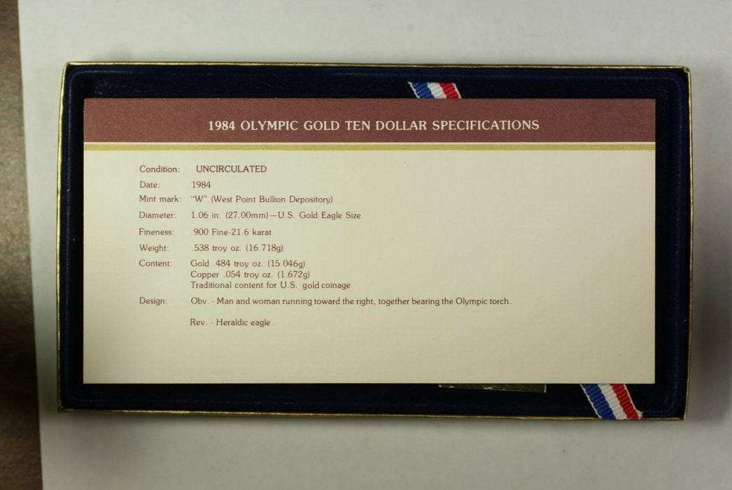 1984 US Olympic Ten Dollar $10 UNC Gold Commemorative Coin Mint Packaging