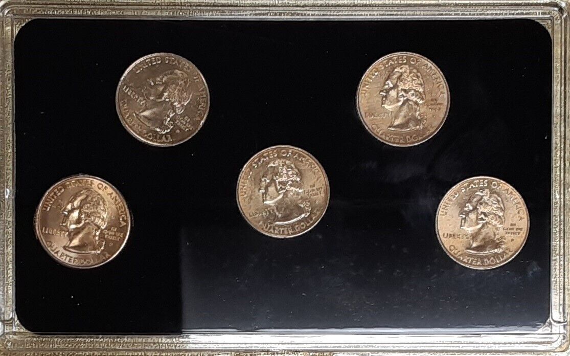 2001 Commemorative Quarters Set Gold Edition 5 Coins Total in Case W/ COA