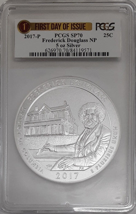 2017-P Frederick Douglass NHS/D.C. 25c Quarter 5 Oz Silver Coin PCGS SP-70