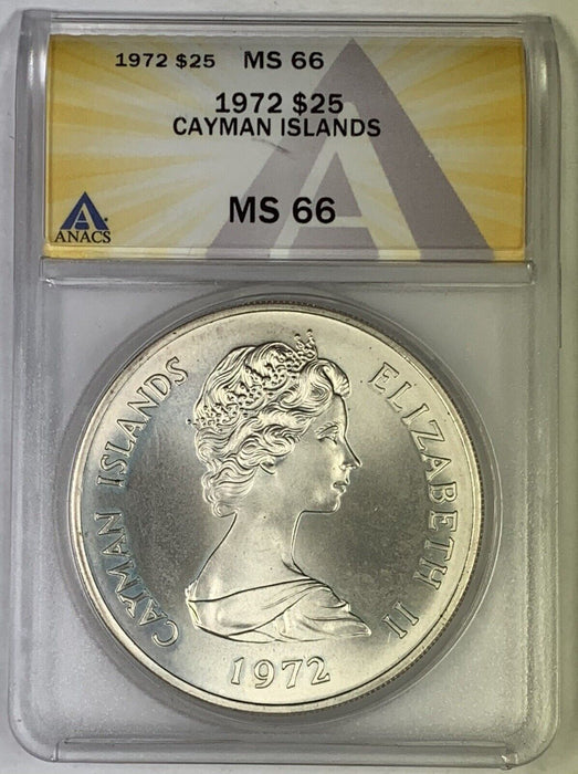 1972 $25 Cayman Island Silver Coin, Wedding Anniversary ANACS MS 66