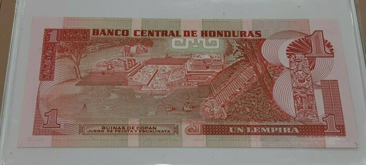 Fleetwood 1980 Honduras 1 Lempira Note Crisp Unc. in Historic Info Card