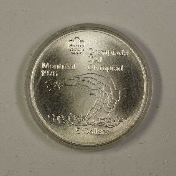 1975 Canada RCM 5 Dollar Silver 1976 Montreal Olympic Games Diving Silver Coin