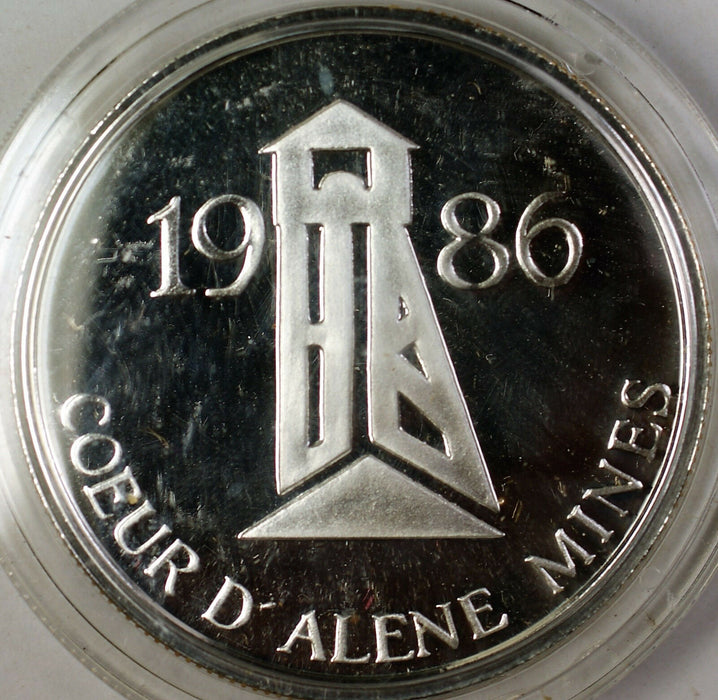 1986 Coeur D'Alene Mines Silver 999 Fine Pure 1 Troy Oz Gem Proof Round