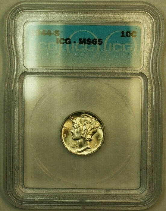 1944-S Silver Mercury Dime 10c Coin ICG MS-65 N (Nearly Full Bands)