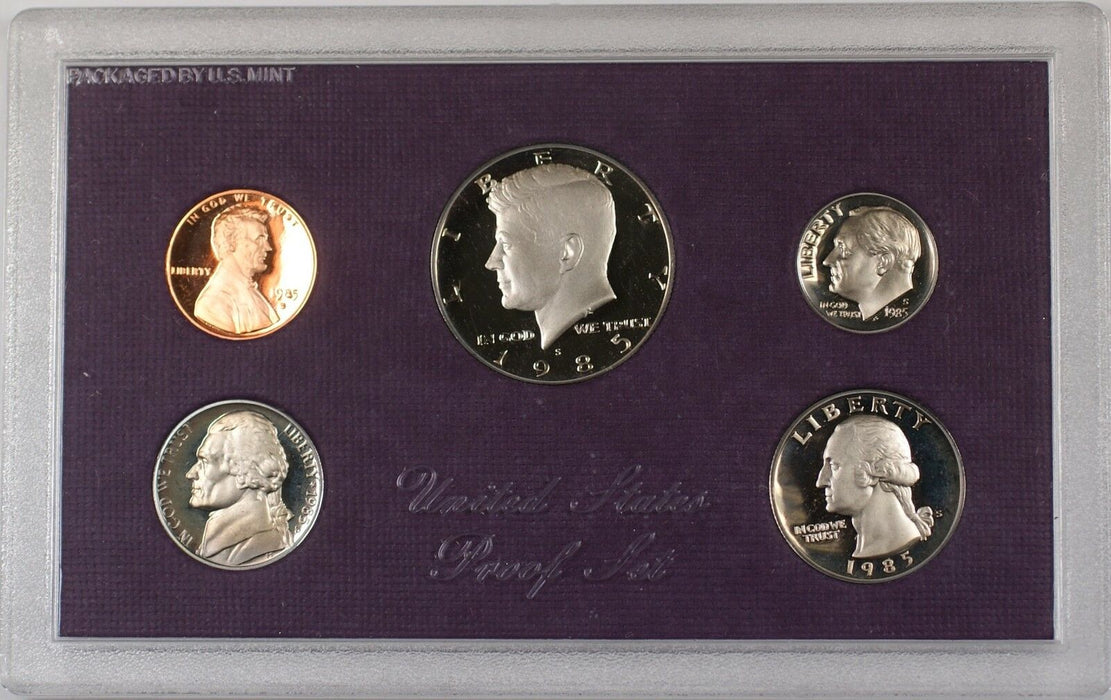 1985 US Mint Clad Proof Set 5 Gem Coins as Issued In OGP W/ Box