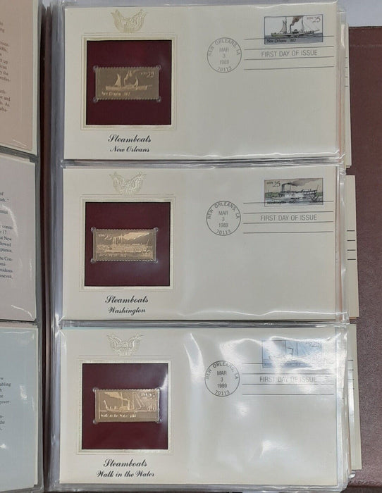 Golden Replicas & FDCs of US Stamps Postal Commem. '87-'88 71 Total W/Info Cards