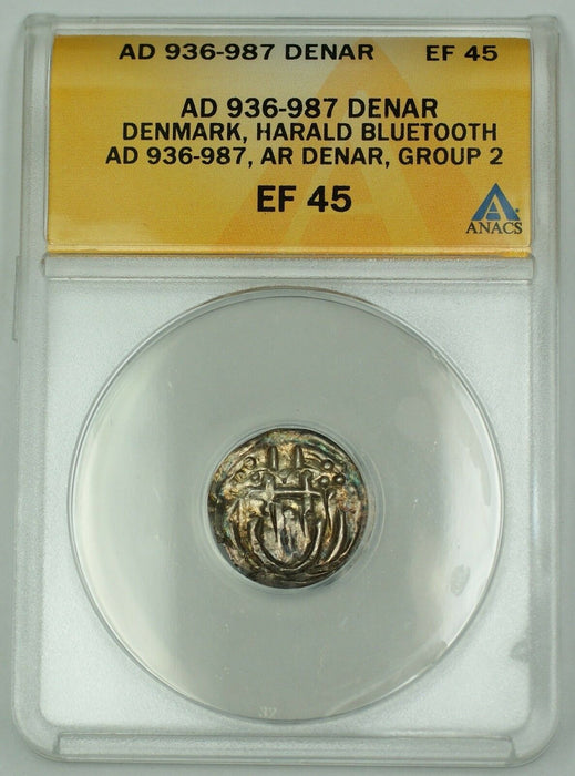 AD936-987 Medieval Denmark Silver Denar Harald Bluetooth Group 2 ANACS EF-45 AKR