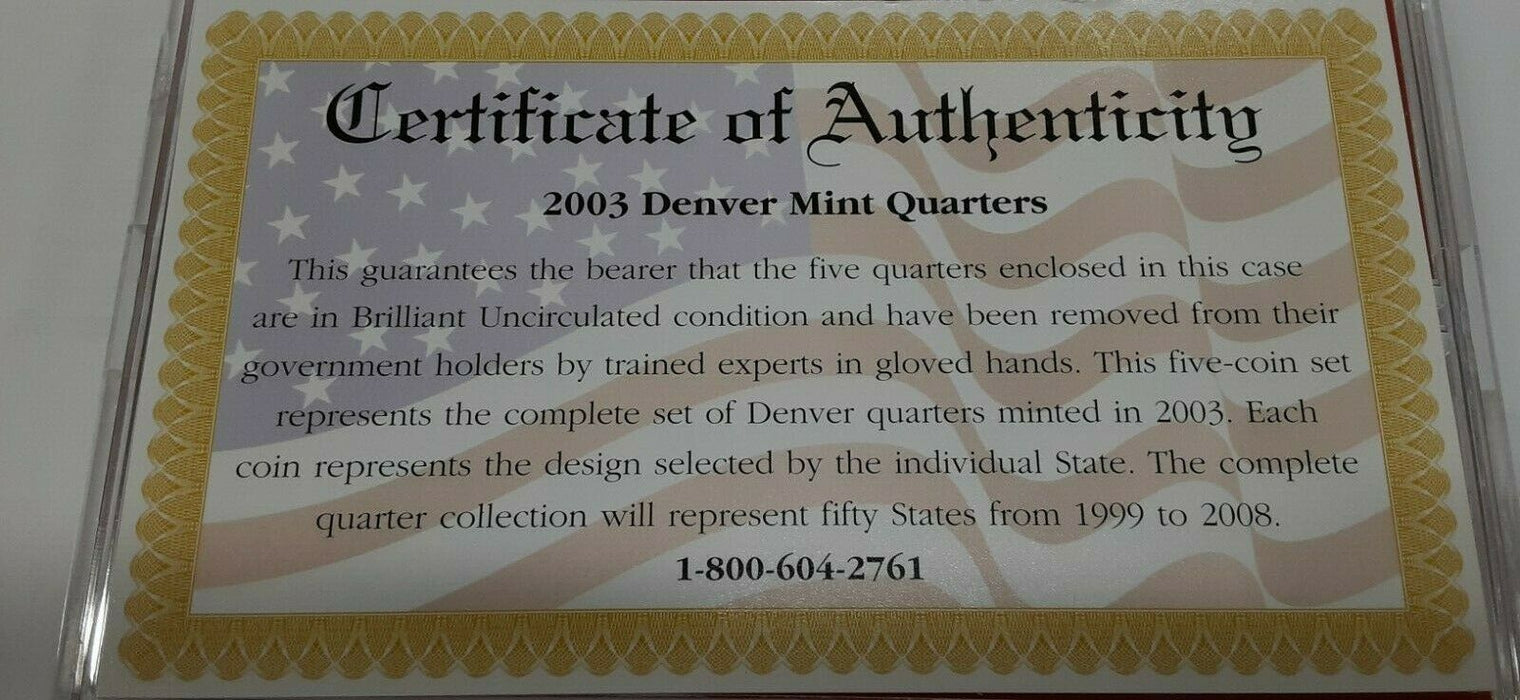2003-D State Quarters 5 Coin Set 50 States Program-BU in Plastic Case