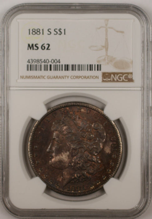 1881-S $1 Morgan Silver Dollar Coin NGC MS-62 Toned (Better Coin 13B)