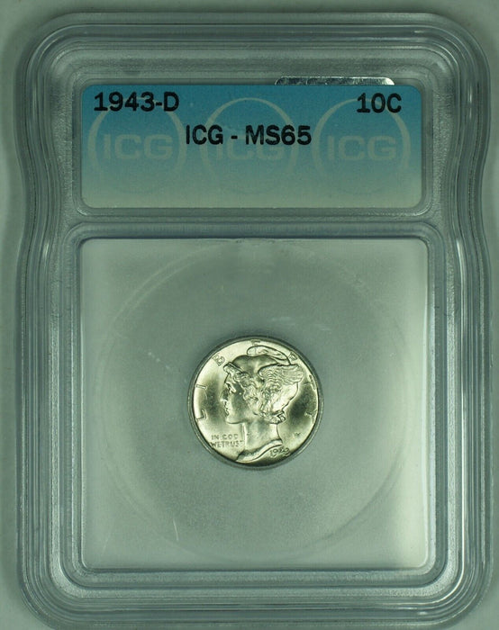 1943-D Mercury Silver Dime 10c Coin ICG MS 65 (Looks Full Band) (53) A