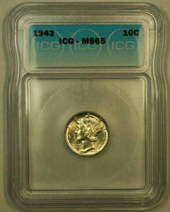 1943 Silver Mercury Dime 10c Coin ICG MS-65 (2E)