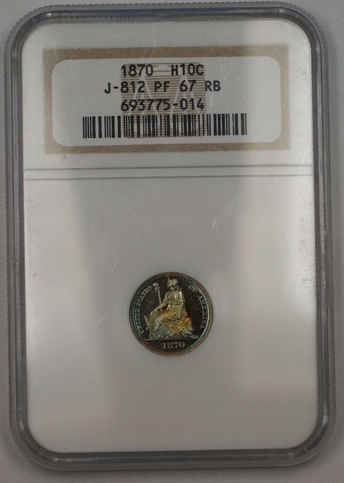 1870 Proof Copper Half Dime 5c Pattern Coin J-812 NGC PF-67 RB Toned WW