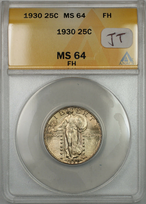 1930 Standing Liberty 25C Coin ANACS MS-64 FH (Light Toning Reverse, Better JT)