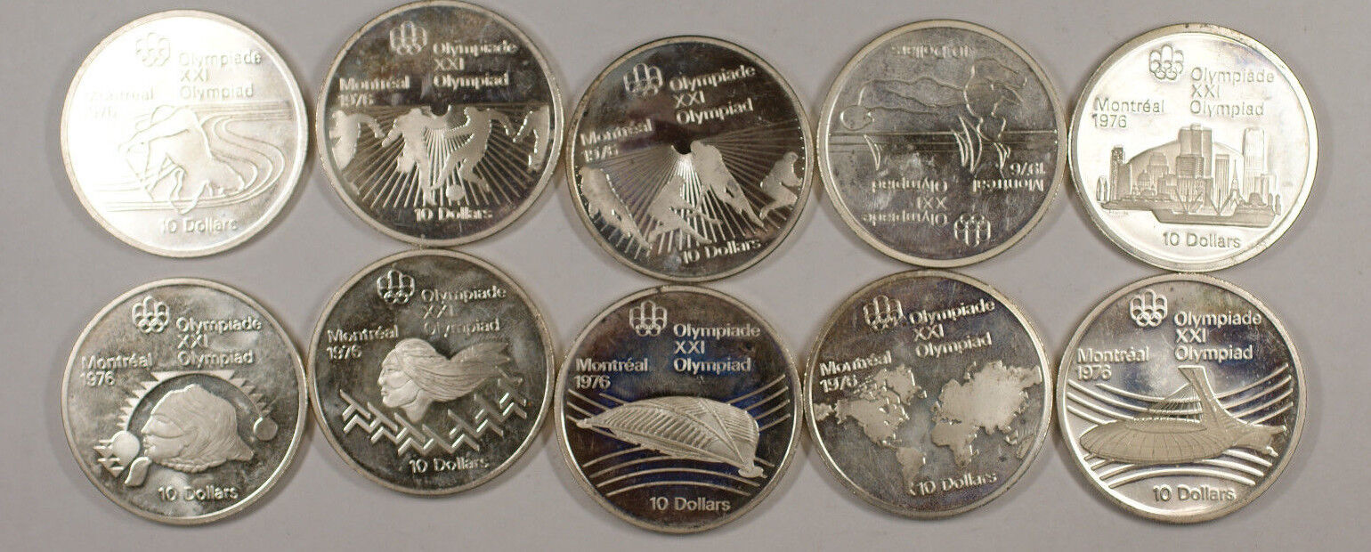 1976 Canada Proof Silver 10 Dollar Coins Montreal Olympics ~ 14.5 Oz Of Silver