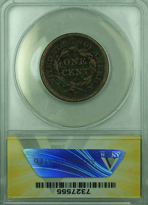 1853 Braided Hair Large Cent  ANACS F-15 Details Corroded  (43B)