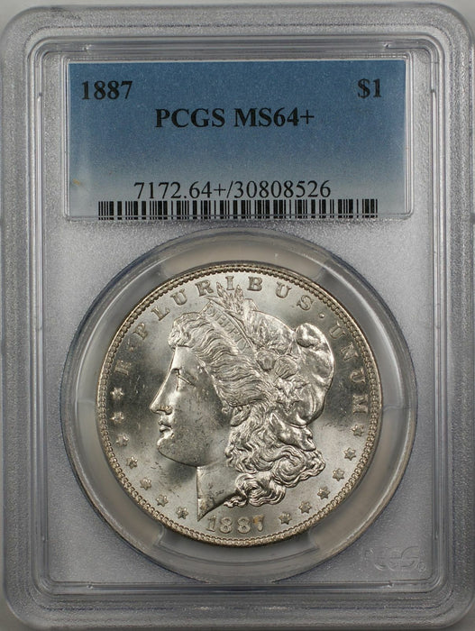 1887 Morgan Silver Dollar $1 Coin PCGS MS-64+ (3B)