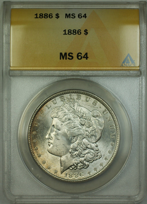 1886 Morgan Silver Dollar $1 Coin ANACS MS-64 Toned RL