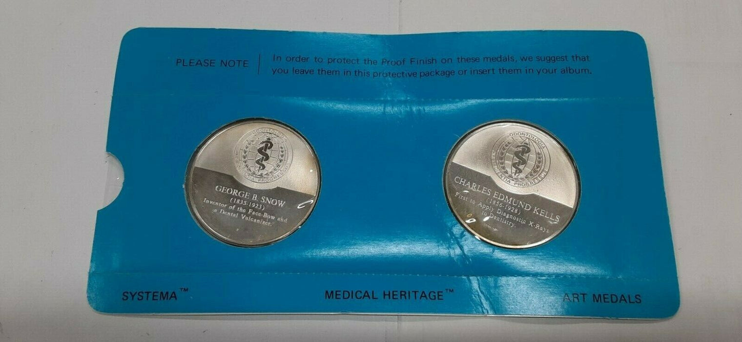 History of Dentistry .925 Silver PF Medals Franklin Mint- G.Snow/CE.Kells