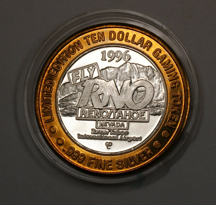 $10 Dollar Reno Airport Int Limited Edition USA Gaming Token Fine Silver Center