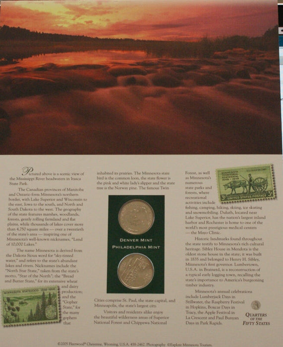 Minnesota 2005 P&D Quarter for Anniversery of Statehood Bonus Stamp