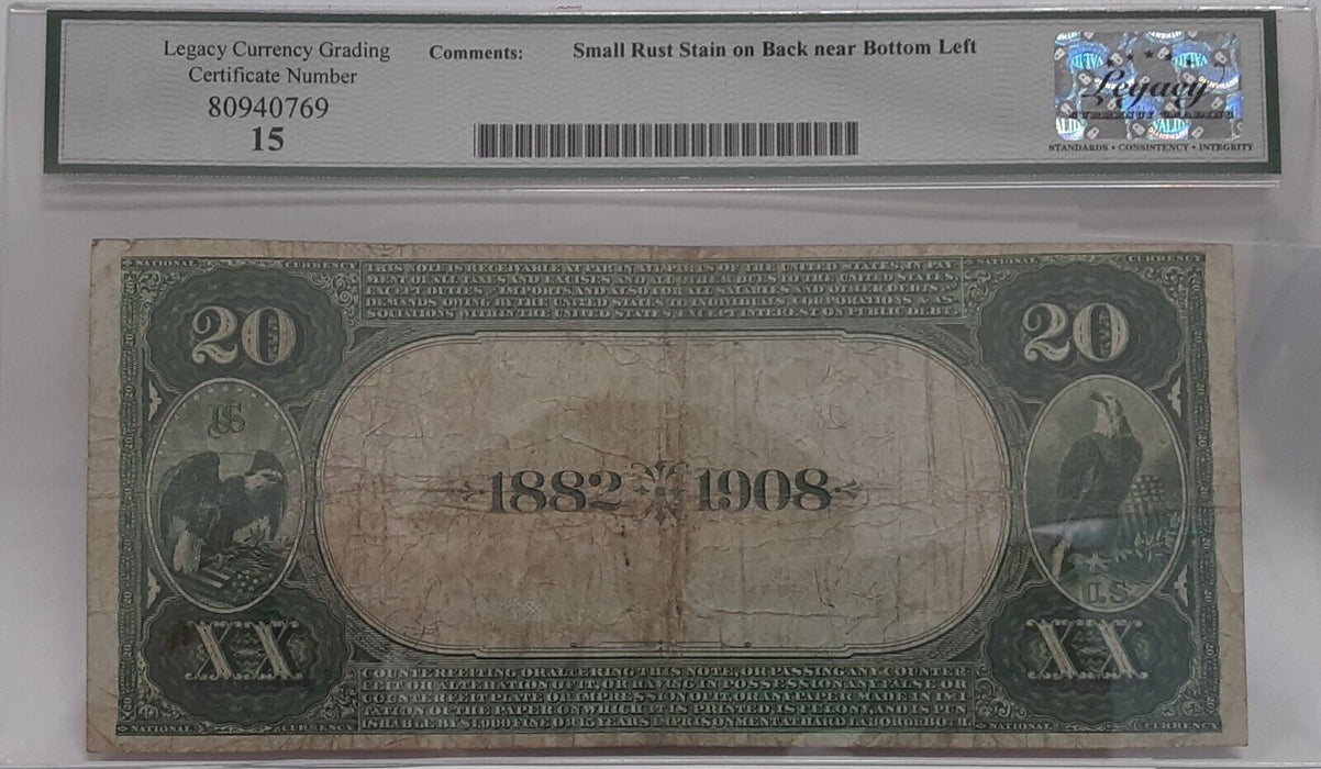 1882 $20 National Currency DB 1st Nat'l Bank Mitchell SD CH#W-2645 Legacy F-15